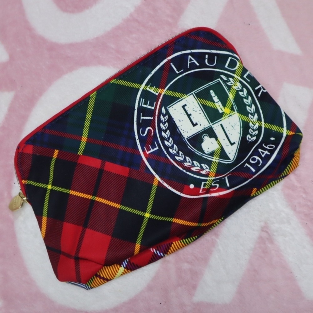 PLAID TARTAN MAKEUP BAG Estee Lauder Pouch Limited Edition Holiday Travel Small